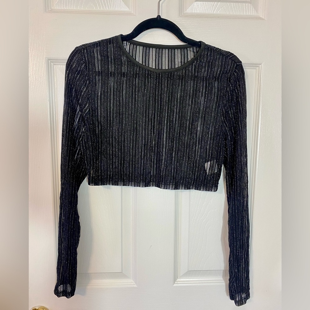SHEIN Plus Size Glitter Mesh Stripped Crop Top